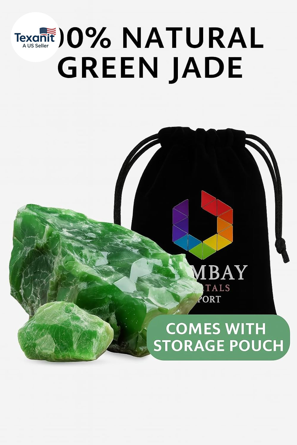 Green Jade Raw Crystals – Large 1.25-2.0” Natural Healing Stones for Luck, Prosp