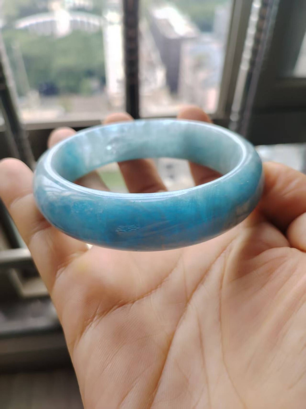 100% Natural Blue Aquamarine Gemstone Bangle AAAAA Inner Diameter 59mm