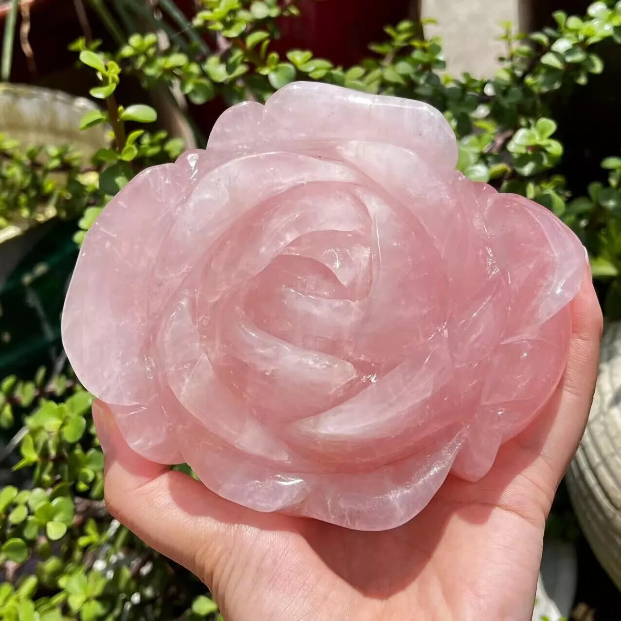 1PC Natural Pink Rose Quartz Carved Crystal Flower Skull Reiki Healing Decor