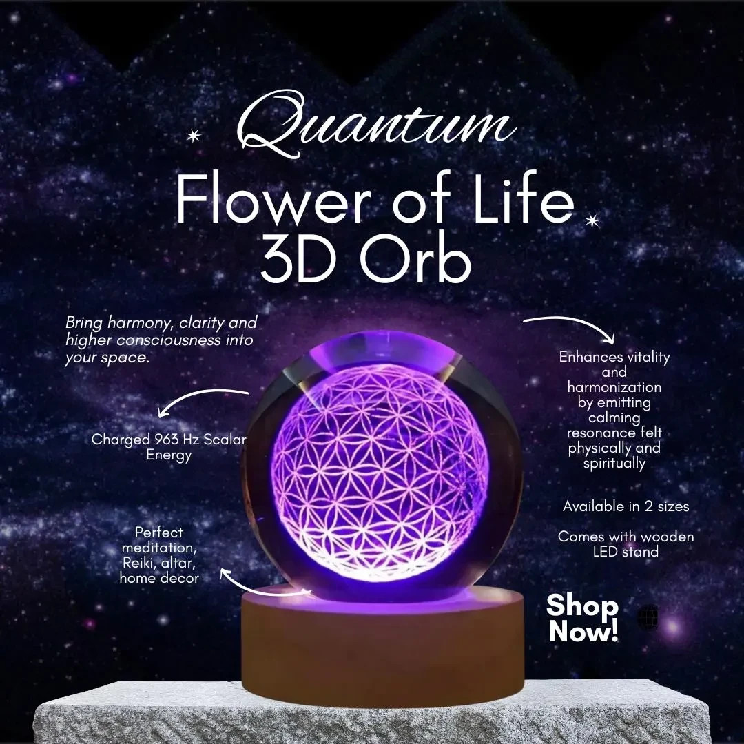3.15″ Quantum Flower of Life Clear Crystal Sphere Orb Ball, Colored Wooden LED