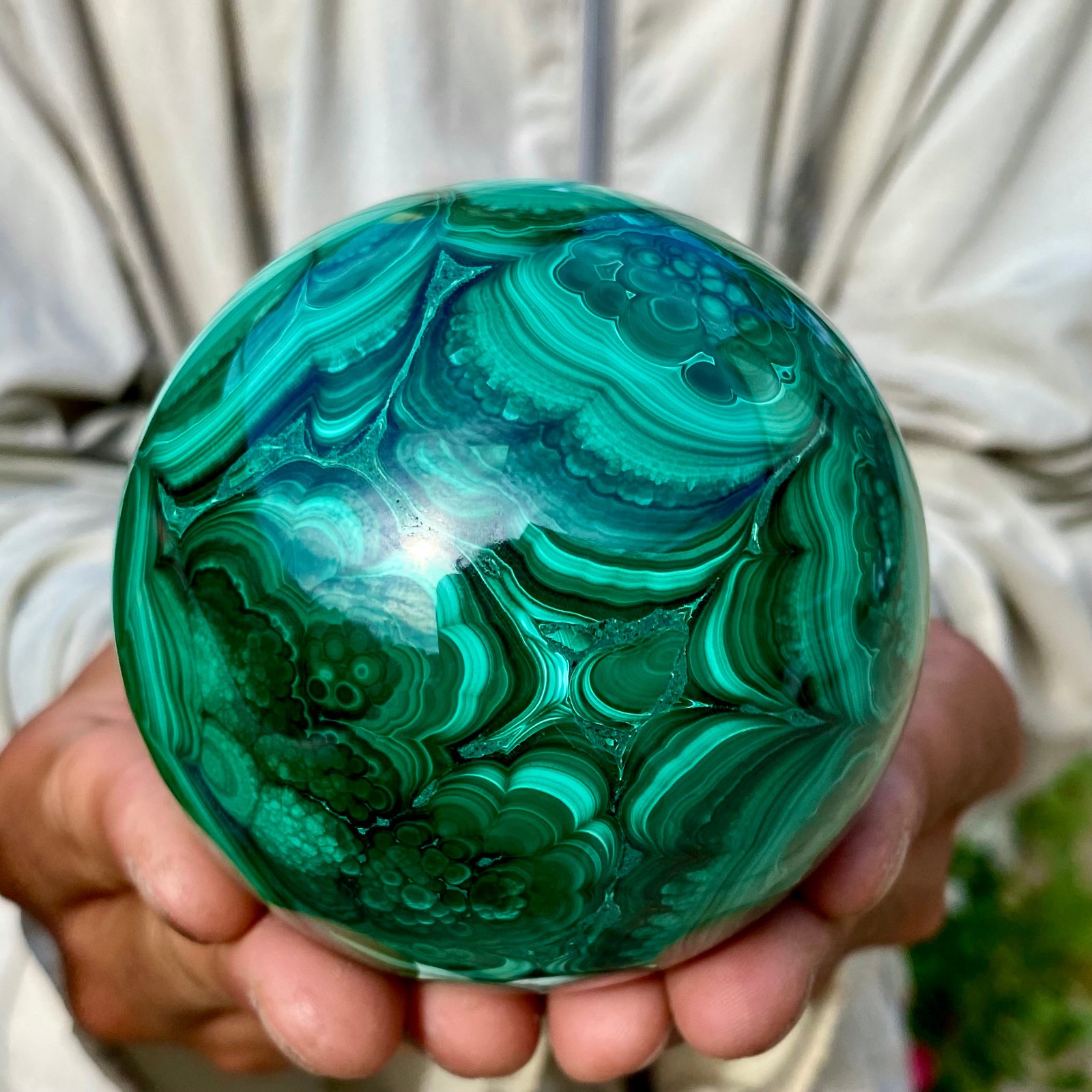 2.20LB Rare Natural Malachite quartz hand Carved sphere Crystal Healing