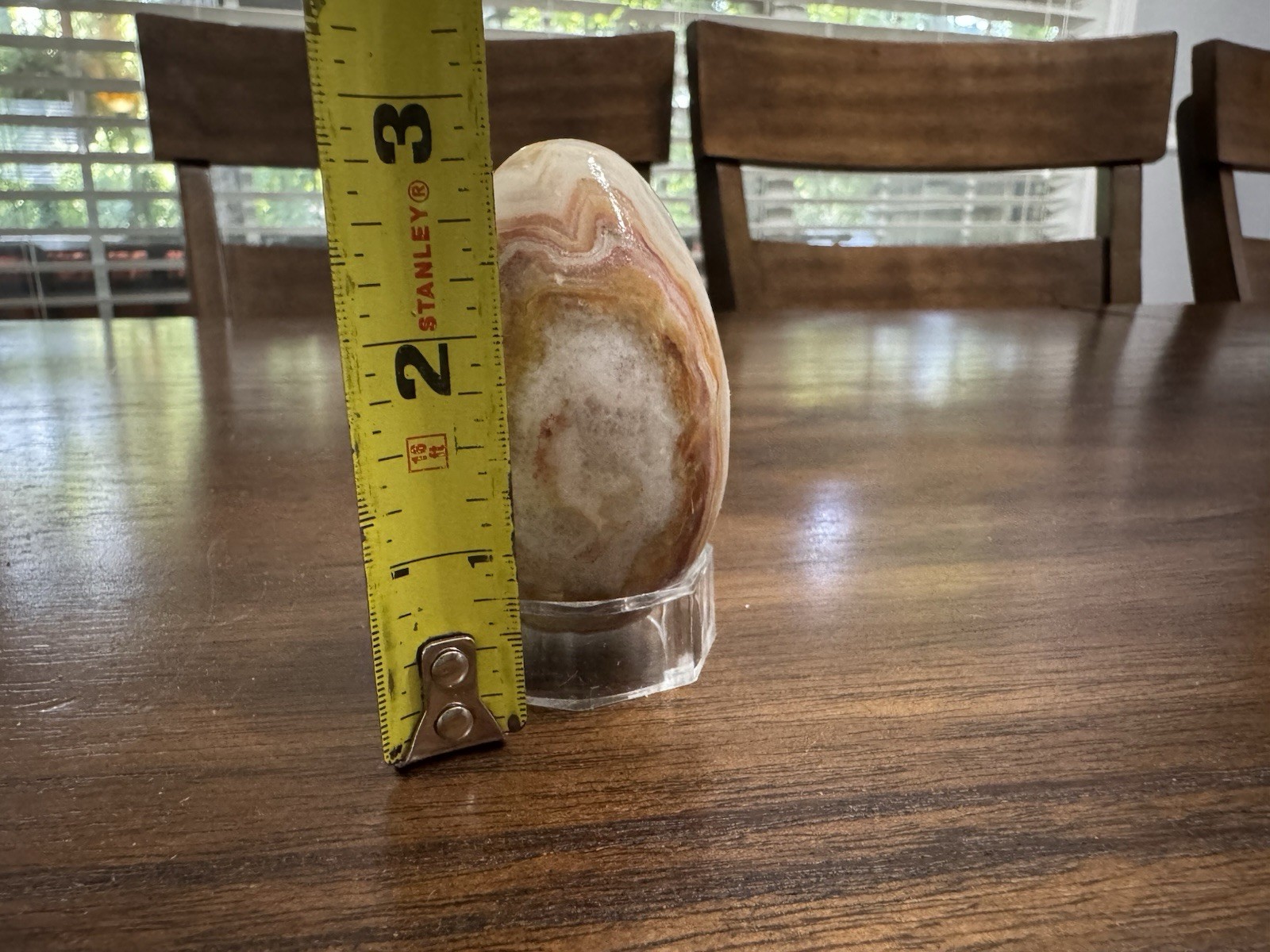 Banded Onyx Polished Egg Displayed On Plastic Stand Beautiful!