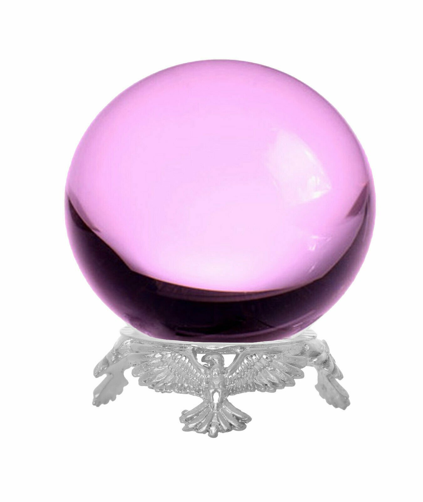 Crystal Ball Sphere for Feng Shui, Meditation, Decor, with Silver Eagle Stand