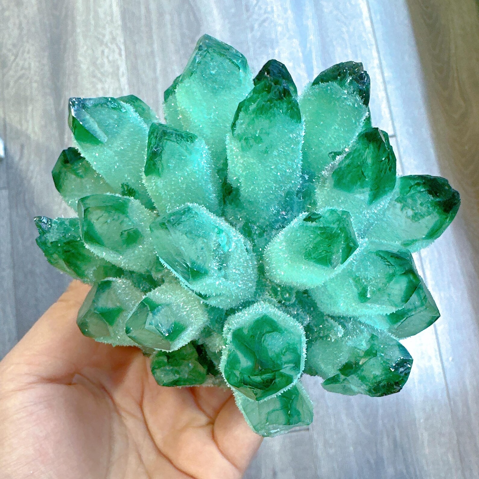 550G Rare Green Phantom Crystal Cluster Natural Geode Reiki Quartz Art Decor