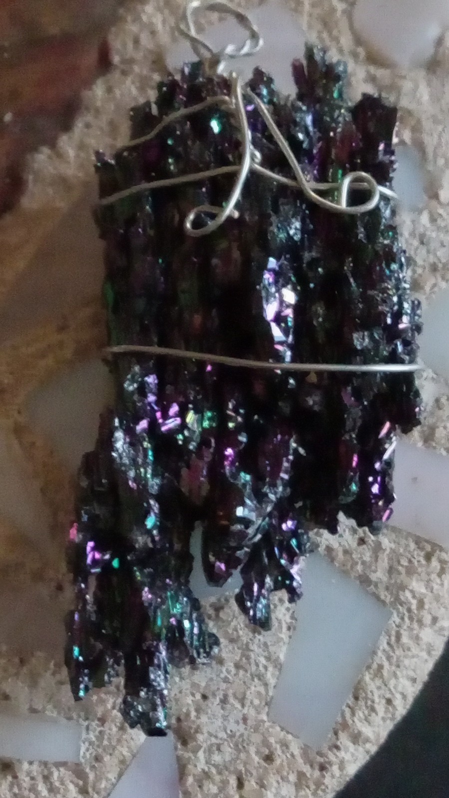 Peacock Druzy Silver Wrapped Natural Specimin 2.75″