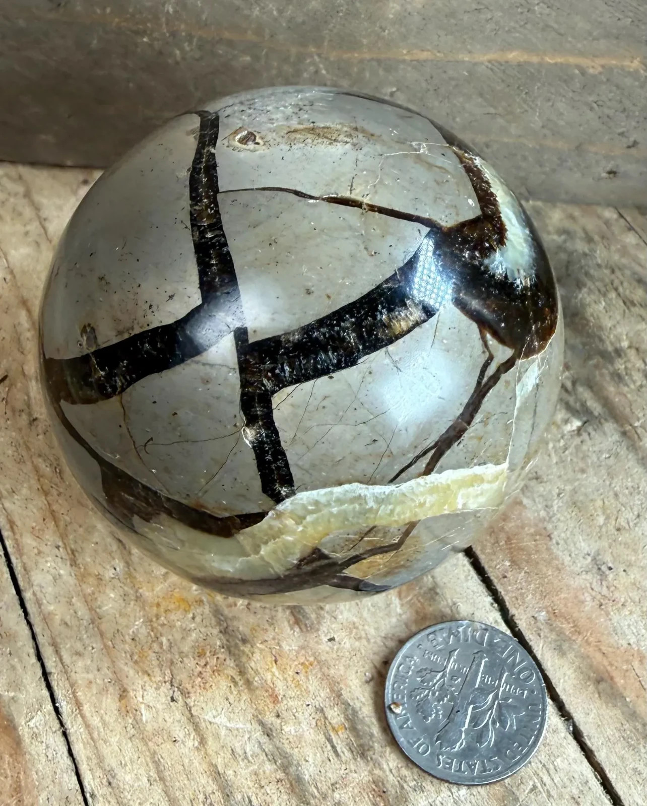 53mm Handcrafted Polished Natural Septarian Sphere with Unique Patterns