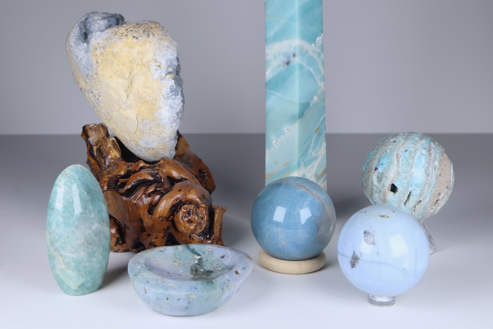 Large BLUE CRYSTAL LOT Celestite Angelite Caribbean Calcite Tower Amazonite