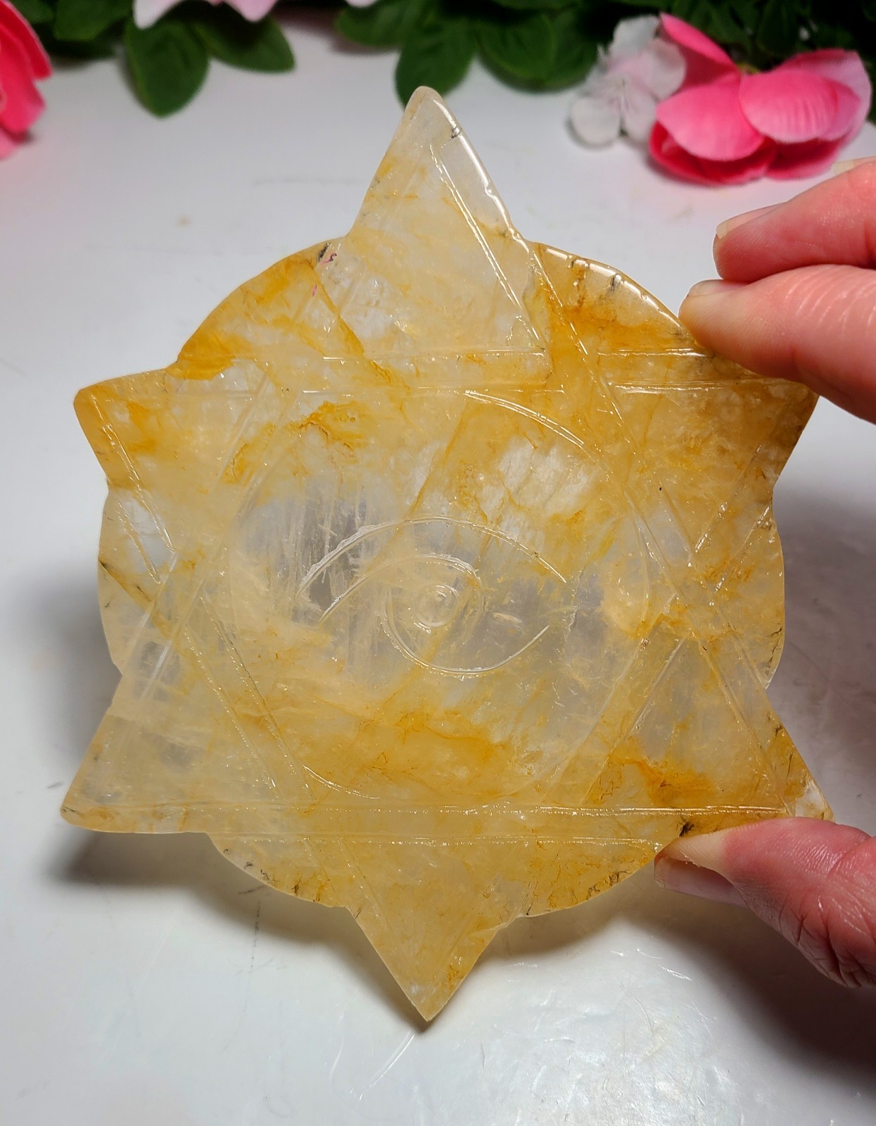 5.3″ A++ 249g Best Golden Healer All Seeing Eye No Evil Crystal Healing Carving