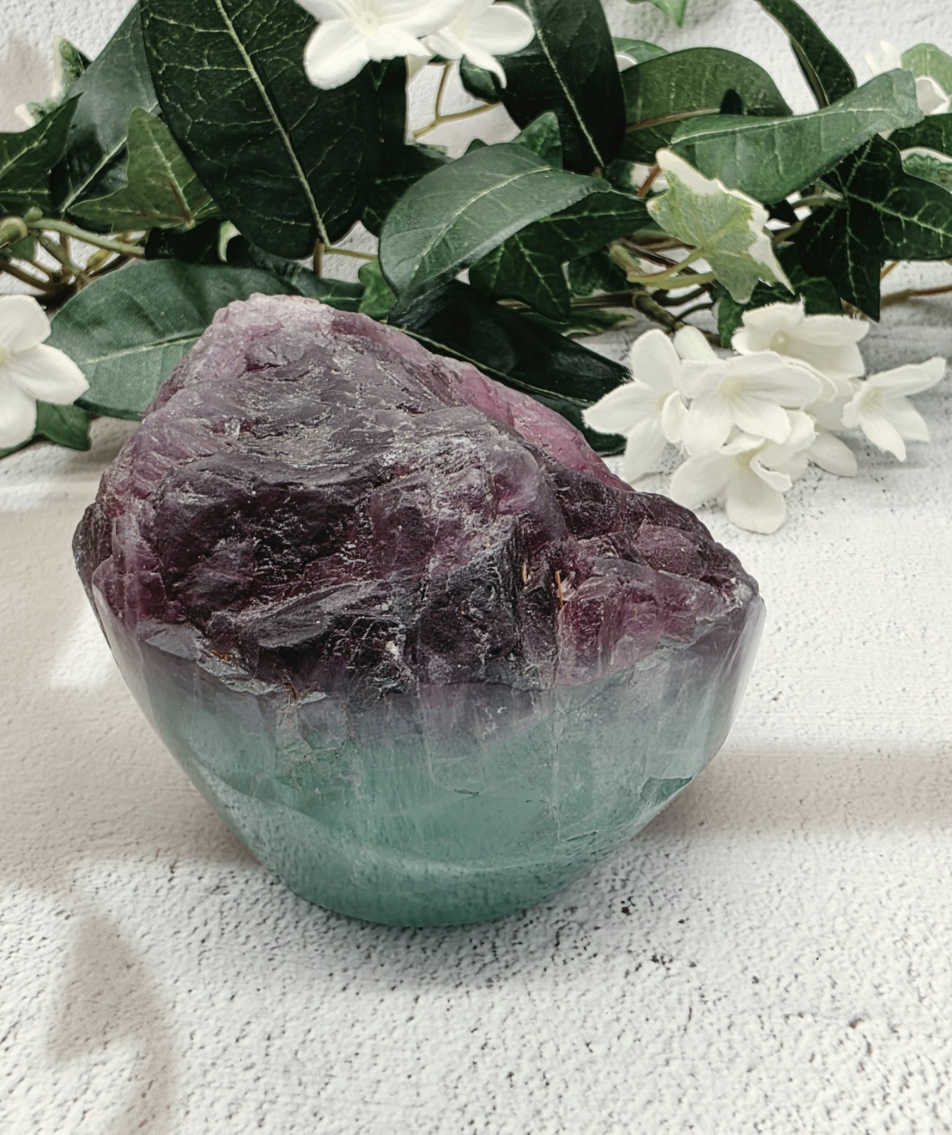 Natural Fluorite Cupcake Polished Freeform Purple Aqua Crystal w/ Light Stand