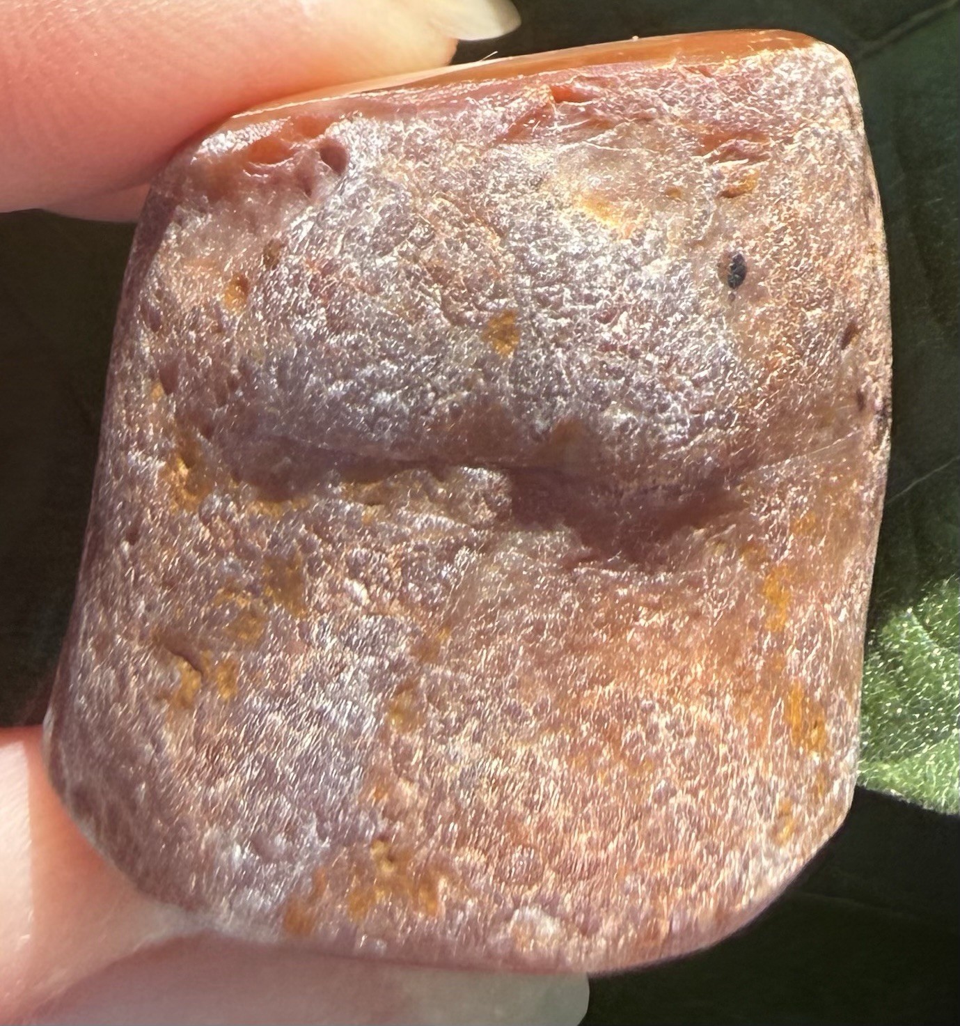 Lake Superior Agate Specimen. 1 1/4”x 1 1/4”x3/4”, 1.2 oz. Each end cut/polished