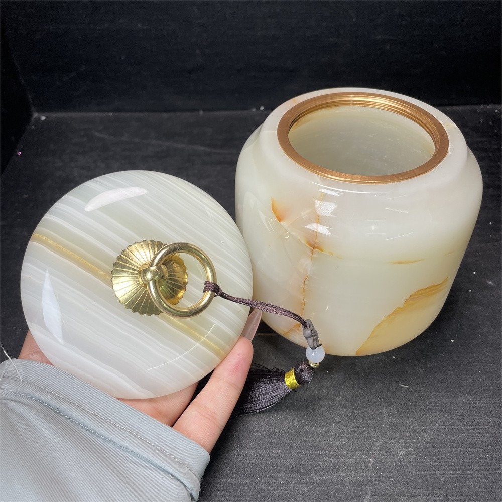 2.8LB 4.6″ Natural Afghan Jade Removable Jar Crystal Quartz Carving Gift
