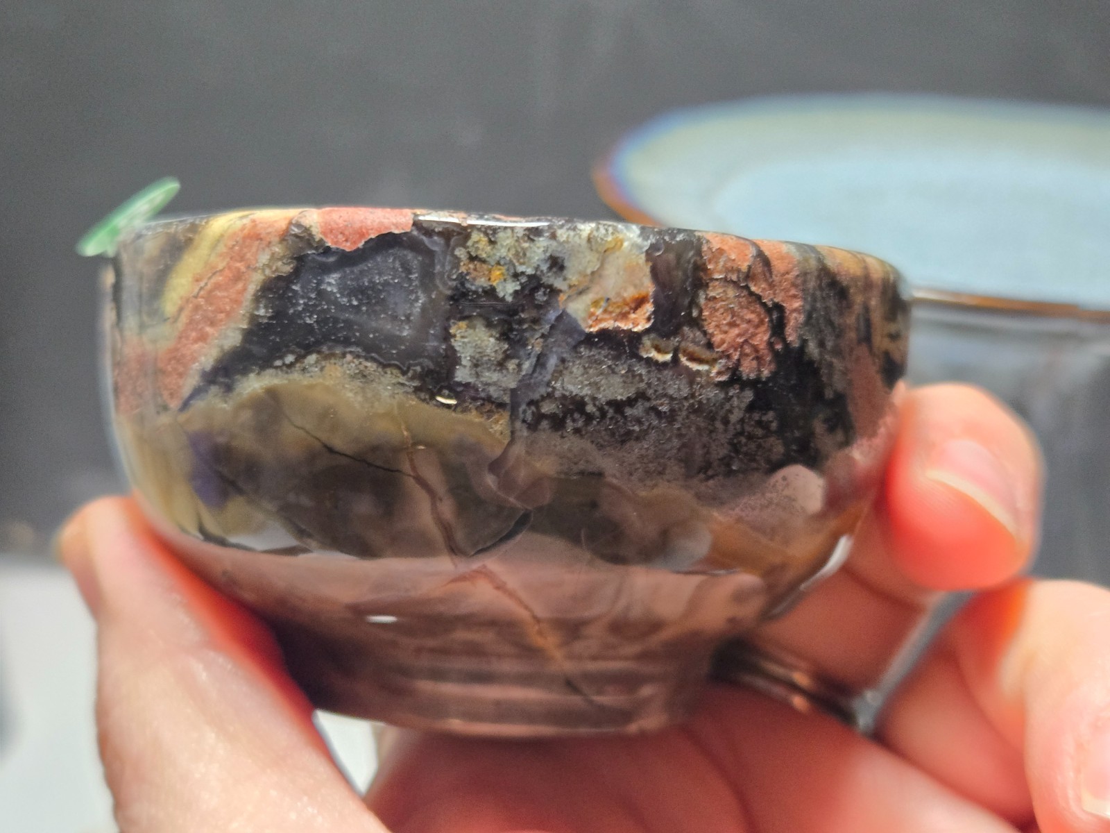 Set of (2) UV Reactive Football Agate dish/holder & Volcano sphere! G15