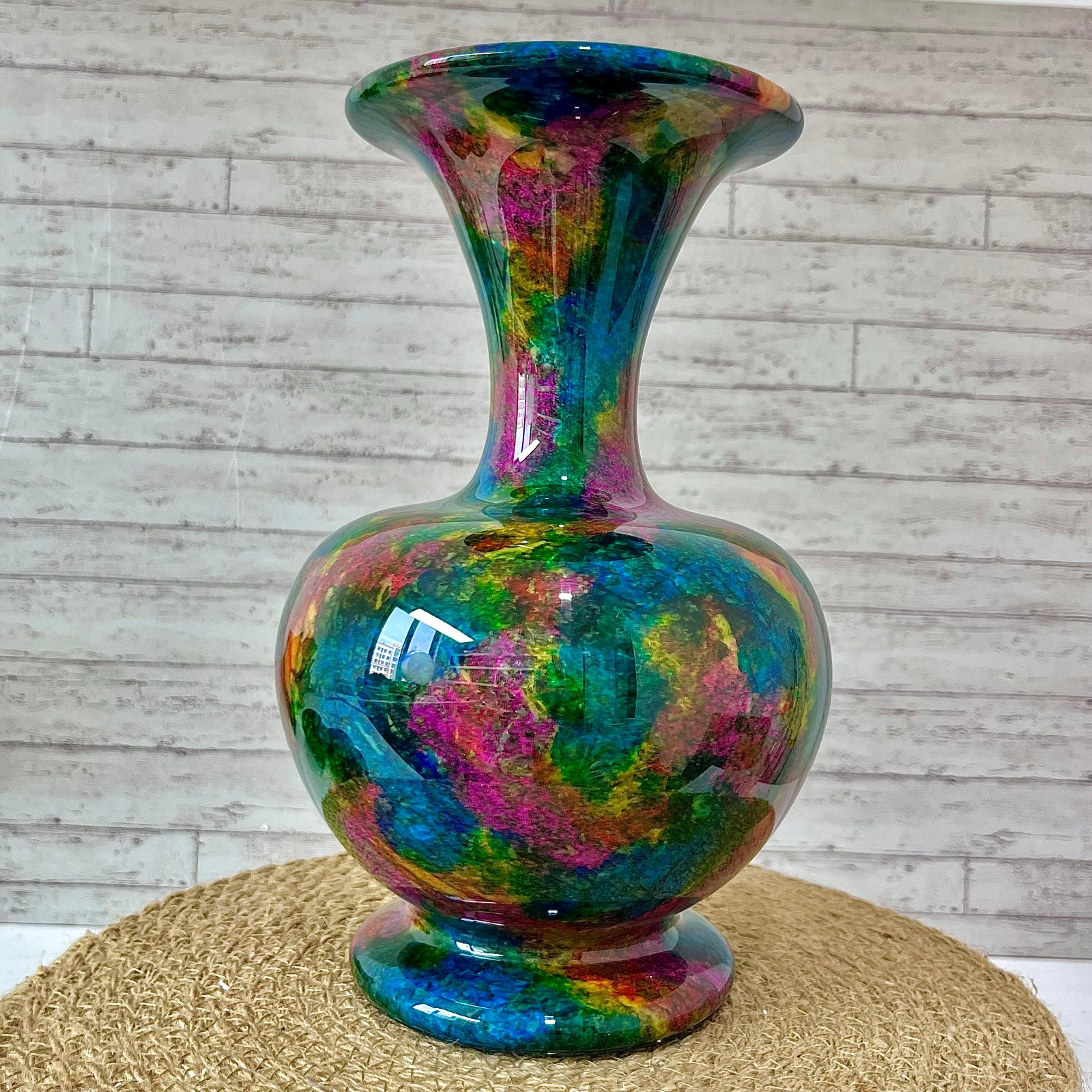 Natural Seven Color Jade Crystal Vase Serpentine Polished Art 5.7 lb
