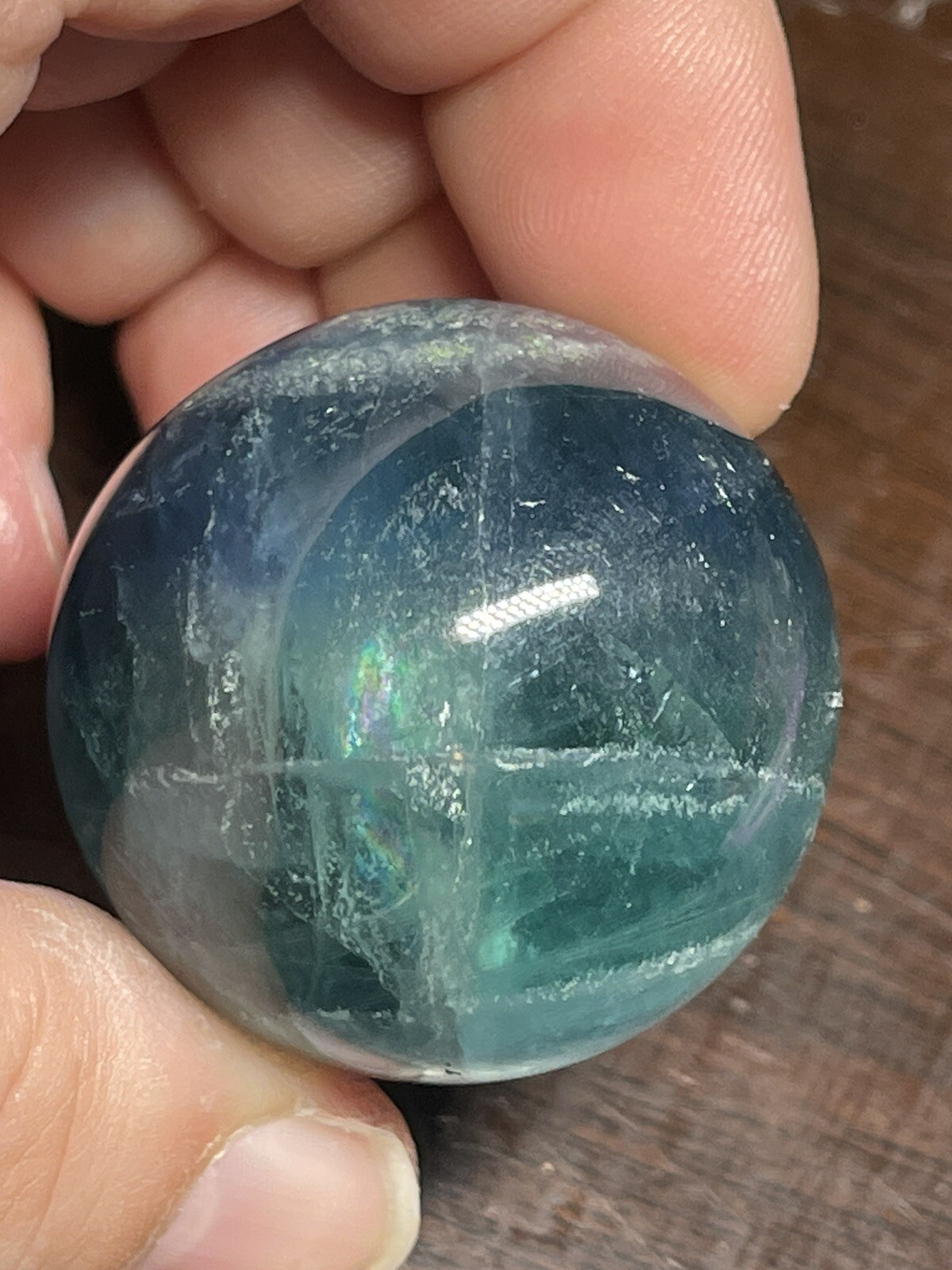 Blue Green Fluorite Mini Sphere Ball Orb Marble 34.6mm 71g