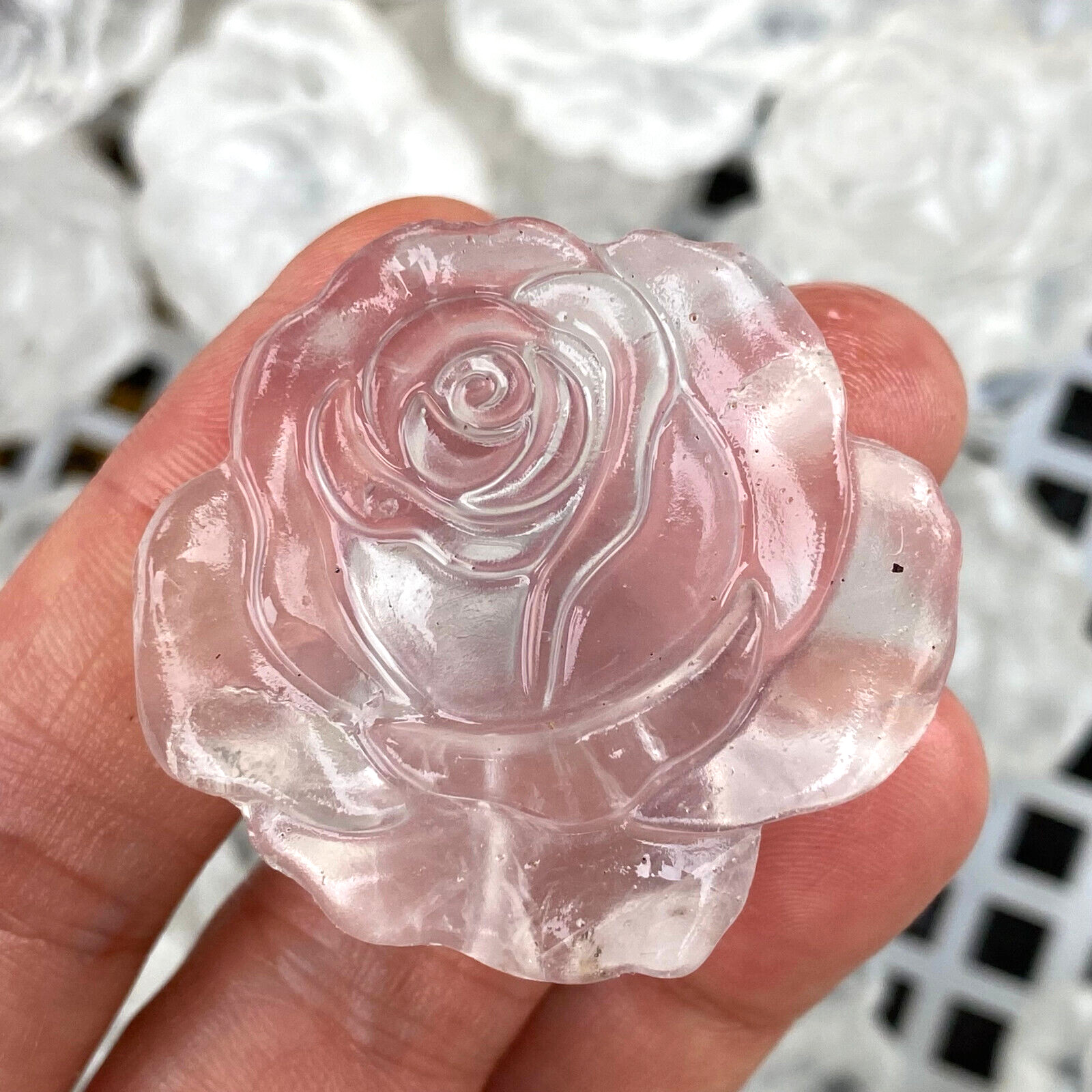 Natural clear quartz roses flowers skull hand carved reiki Healing 1pc