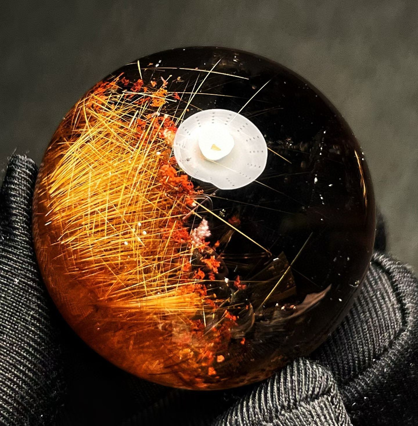 Rare Natural Rutilated Quartz sphere red Ghosts Phantom crystal ball 79g/38mm