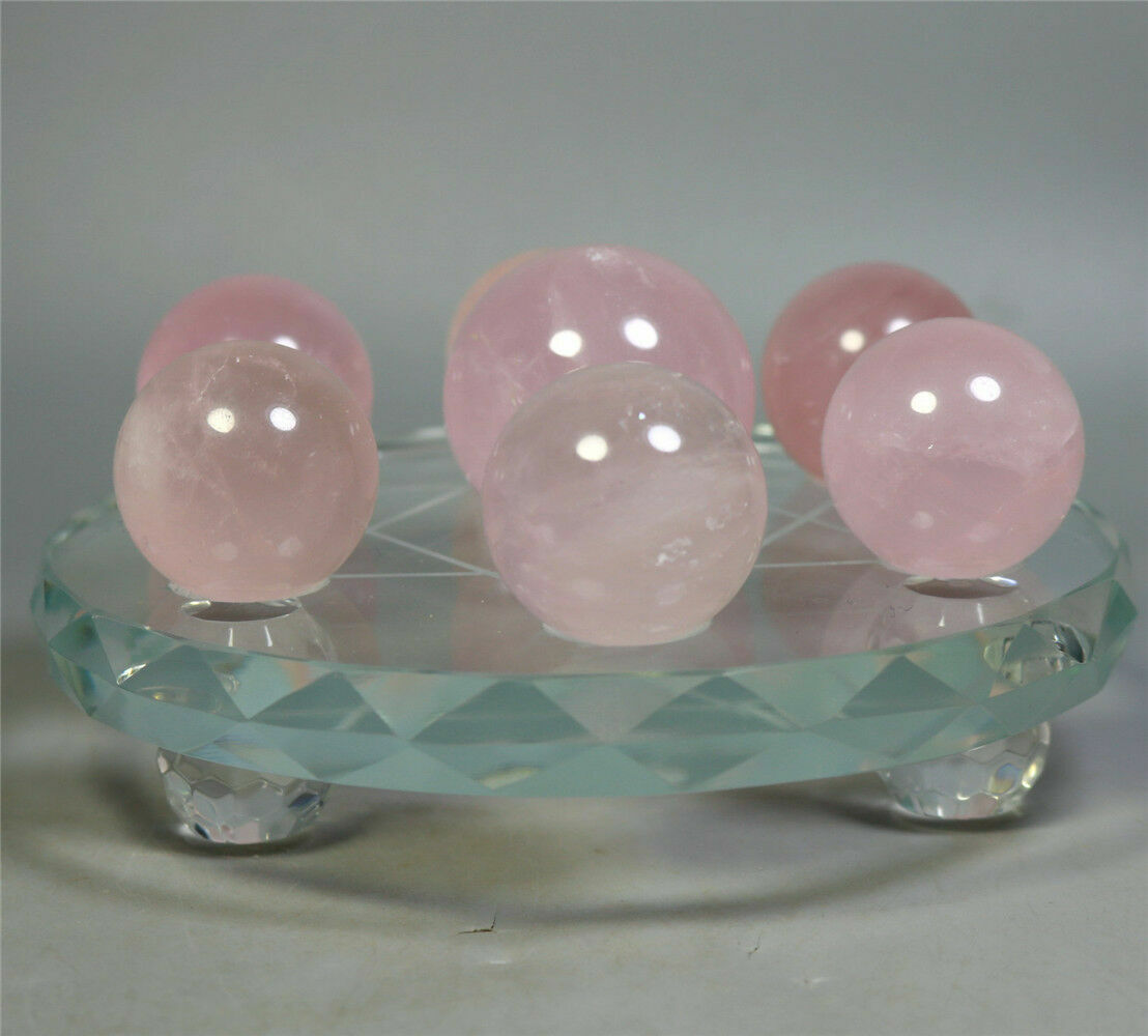 Seven Star Rose Quartz Crystal Sphere Ball Rock Chakra Healing+120mm stand