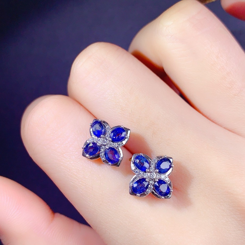 Natural sapphire Stud Earrings Gemstone Jewelry S925 Silver Plated18K Gold Gift