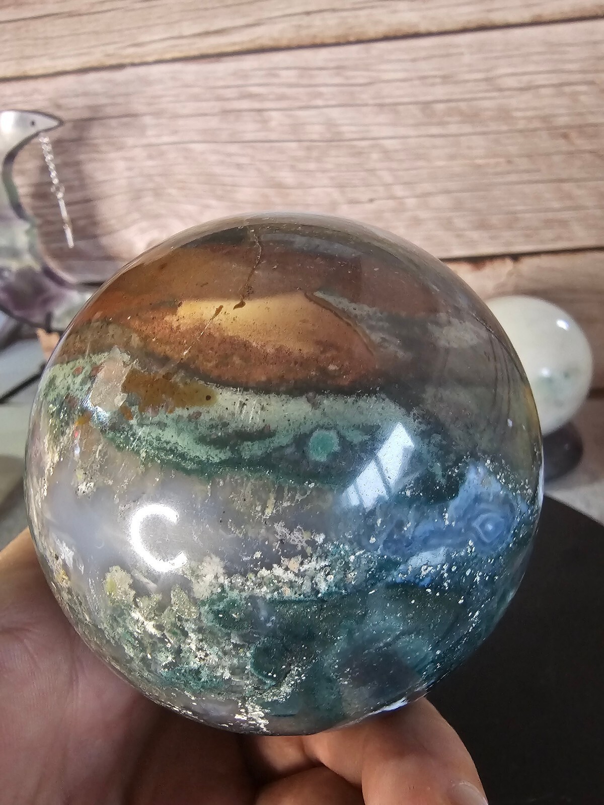 Ocean Jasper Sphere 85mm 1.14lbs Polished Crystal Ball Natural Orbicular Jasper