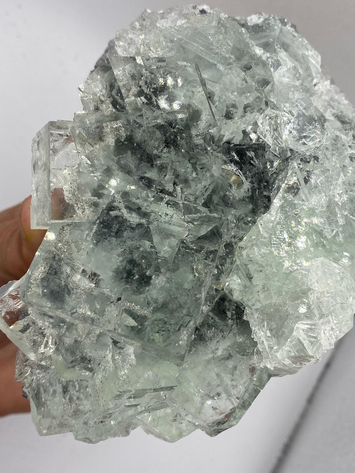 Clear Cubic Fluorite Cluster with Rainbow Flash! See Video!
