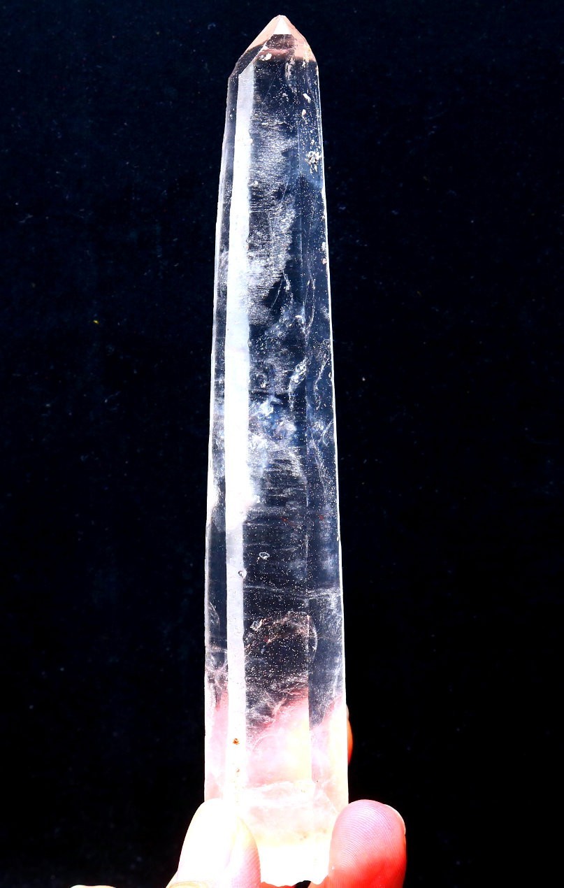 Natural transparent “blue needle pyramid” crystal iron ore mineral specimen