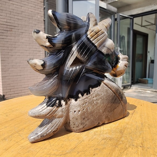 683g Natural Volcanic Rock agate carved unicorn quartz crystal skull polishing