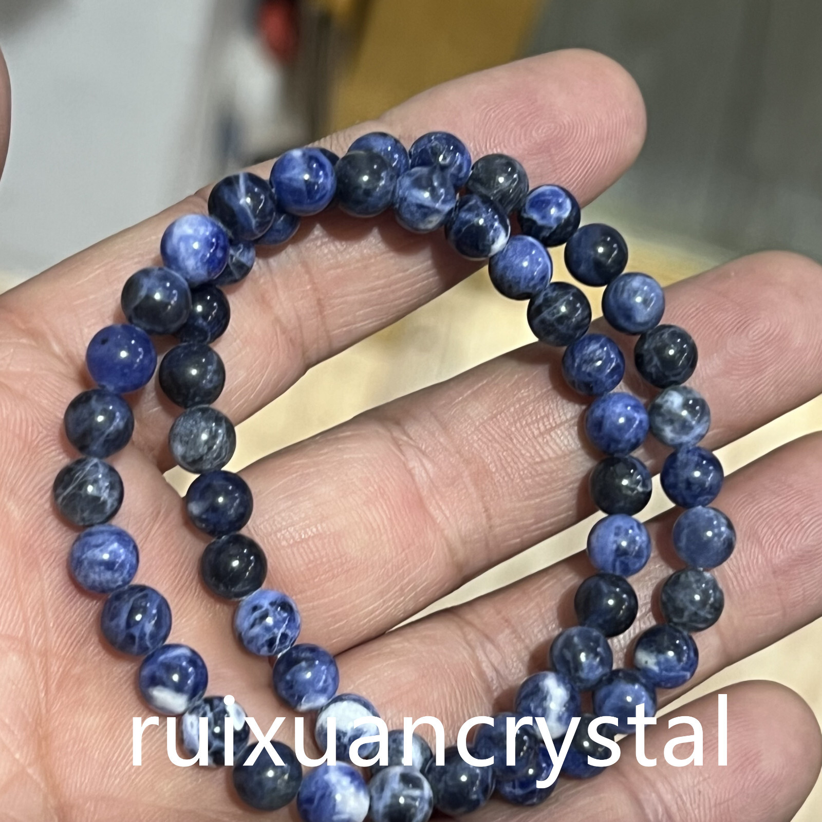 Wholesale Lot 6pcs Natural Blue-vein stone 6 mm 7.5″Crystal Stretch Bracelet