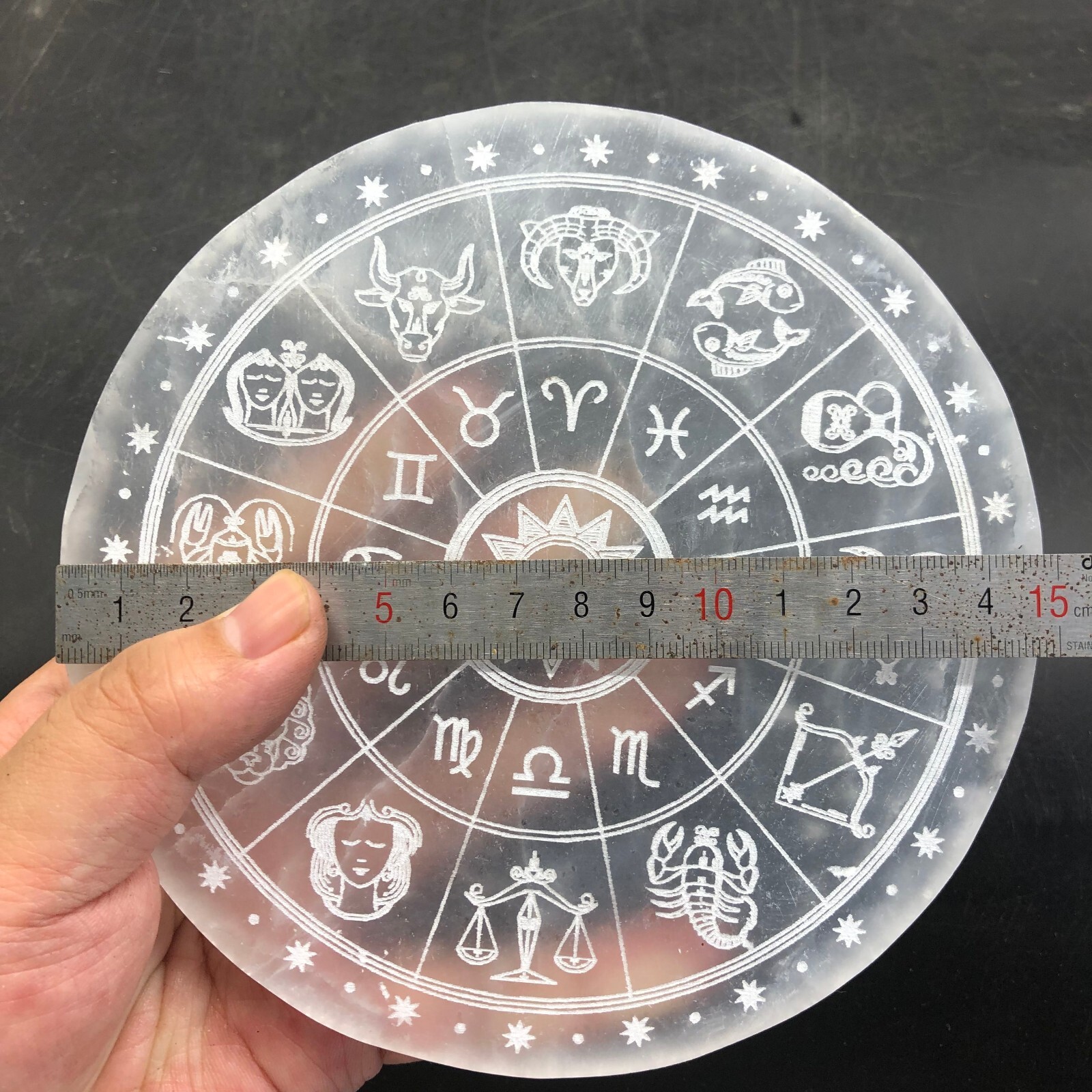 “5.82” Natural Selenite Crystal Divination Zodiac Disk Purification Meditation