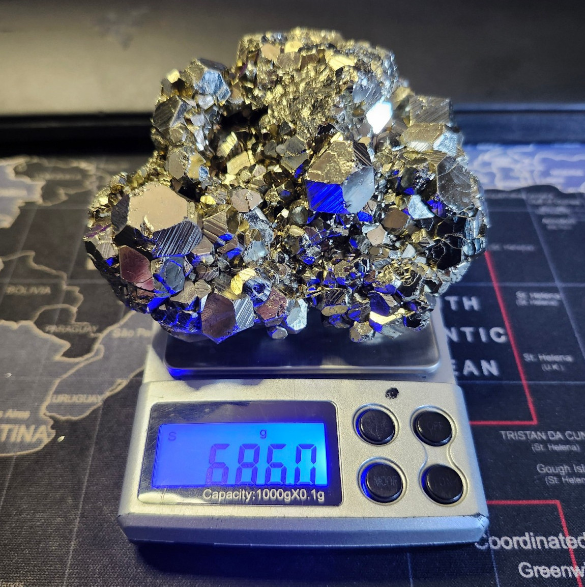 ✨🌟Peruvian Pyrite – Huge Octahedral Crystals – (Huanzala Mine, Peru) – 686g
