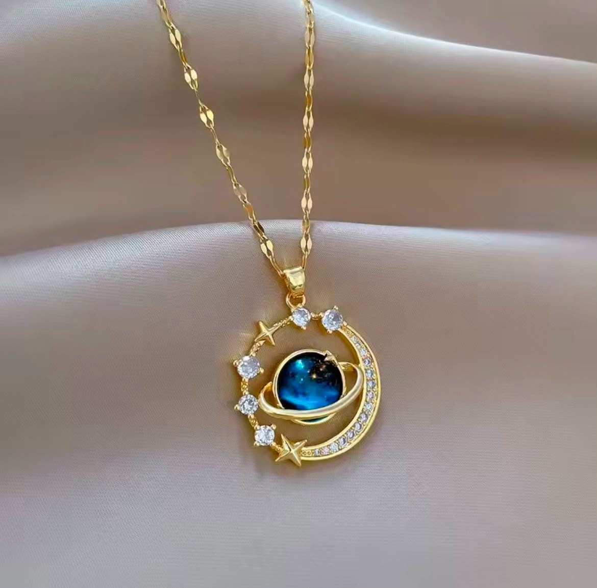 Celestial Galaxy Necklace Gold Planet Pendant Moon Star Jewelry Gift Women Girls