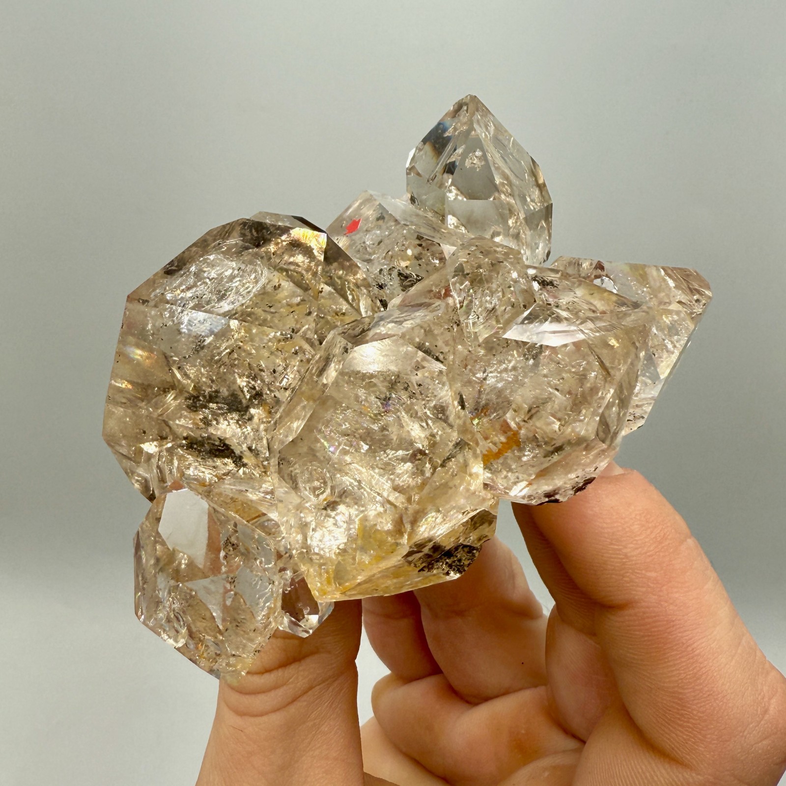 320 g Enhydro Herkimer Diamond Gem Cluster w/ Moving Bubble, Smoky Phantoms
