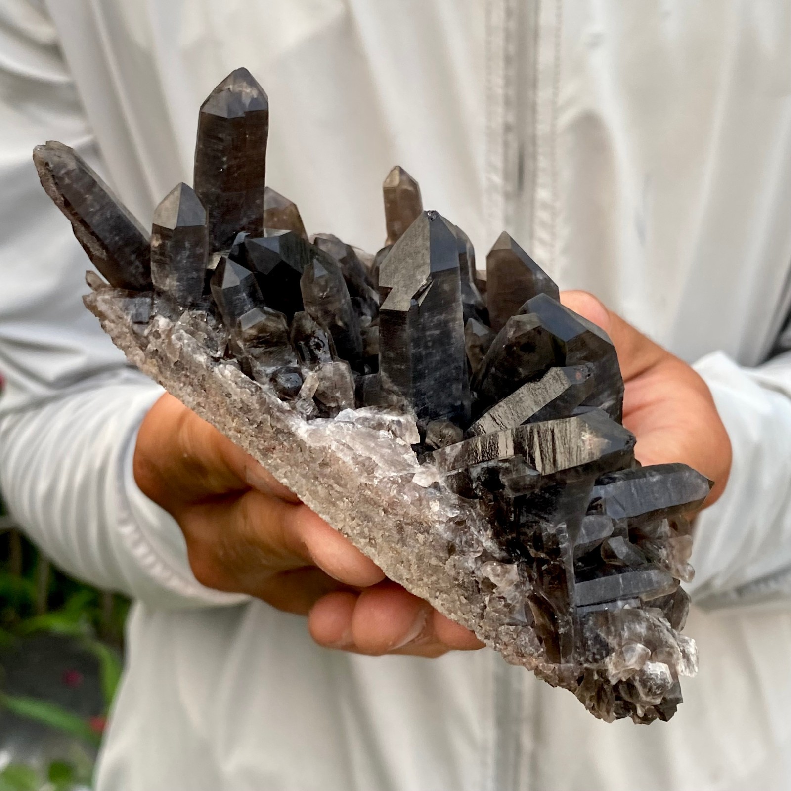 383G Natural smoky black quartz cluster crystal mineral specimen healing
