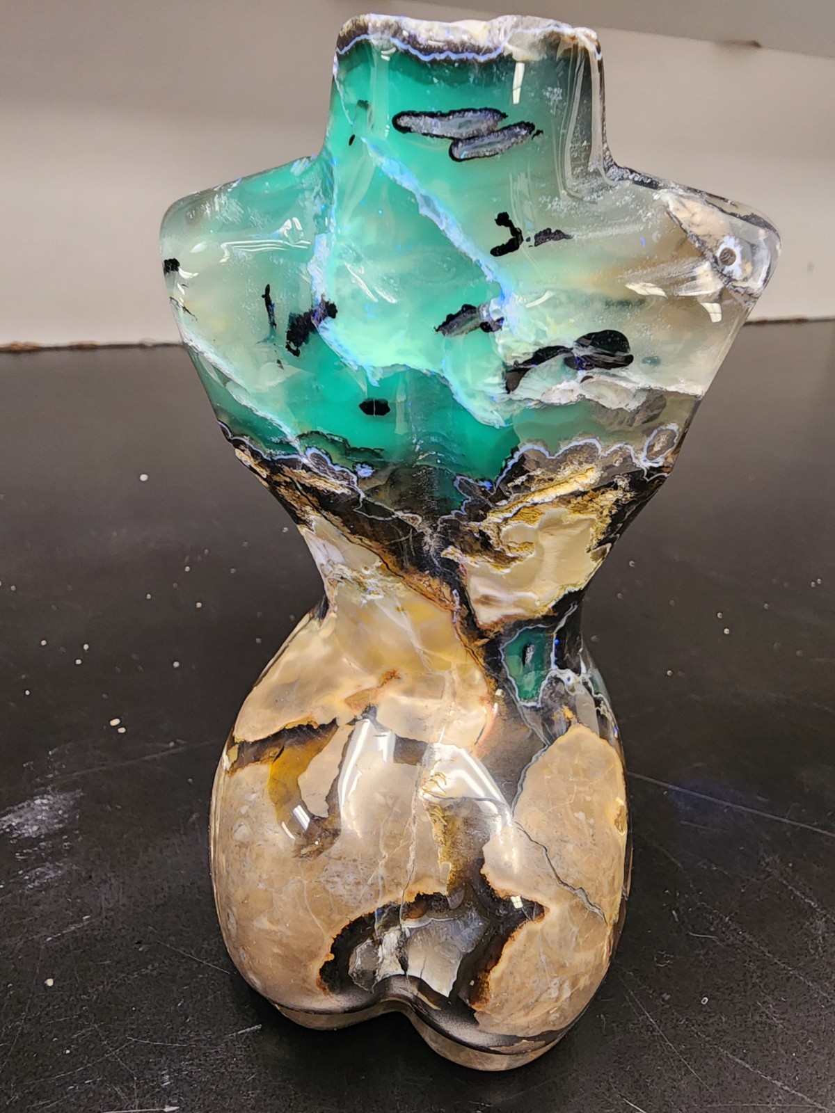 Large 614g Volcano Agate Female Torso UV Reactive Crystal Sculpture Hand Carved