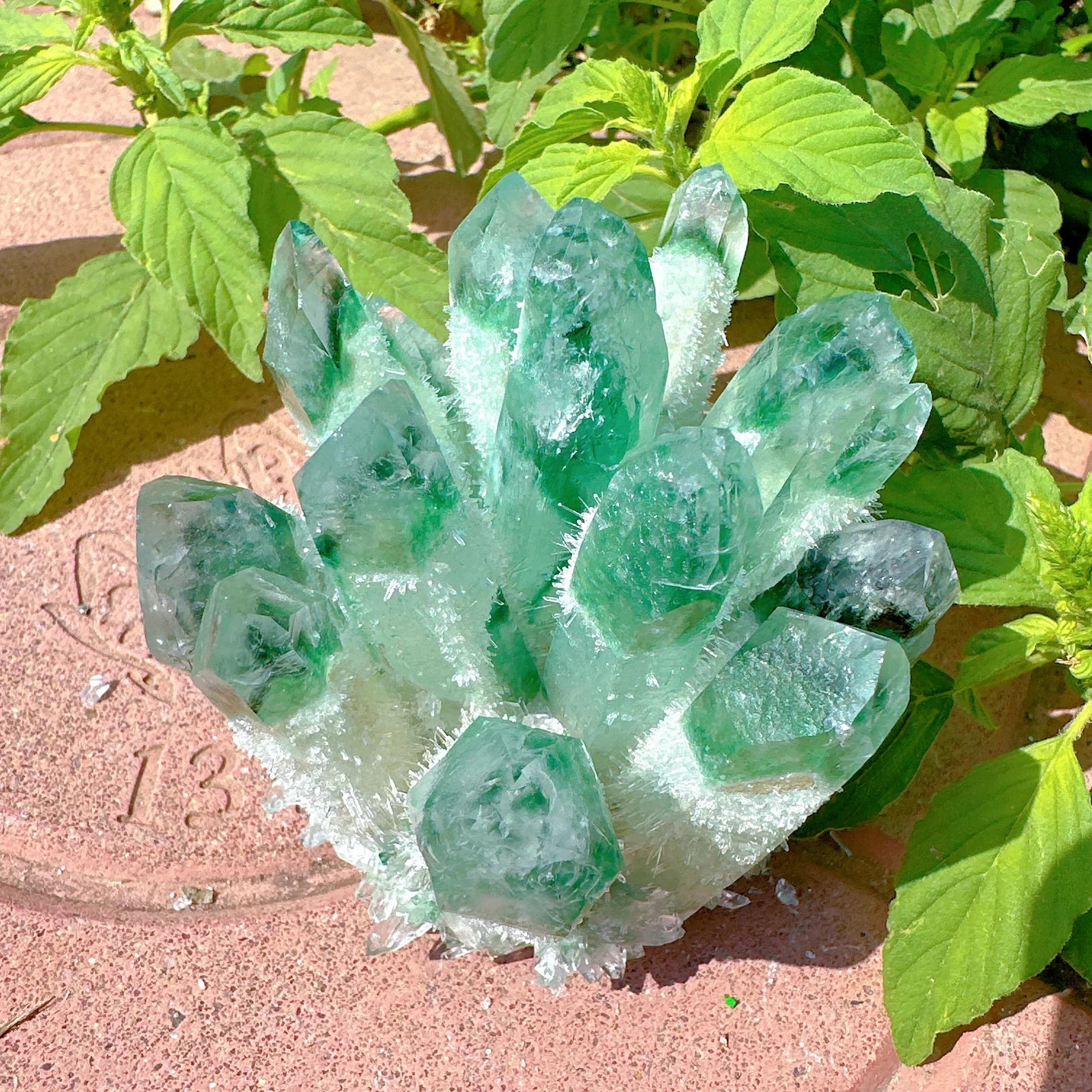 550G Rare Green Phantom Crystal Cluster Natural Geode Reiki Quartz Art Decor