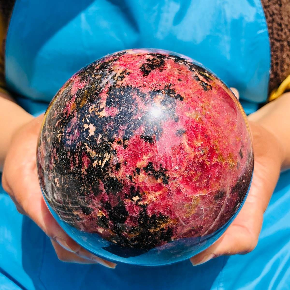 6.35LB Natural Rhodonite Crystal Sphere Pink Black Healing Gem Stone 4800