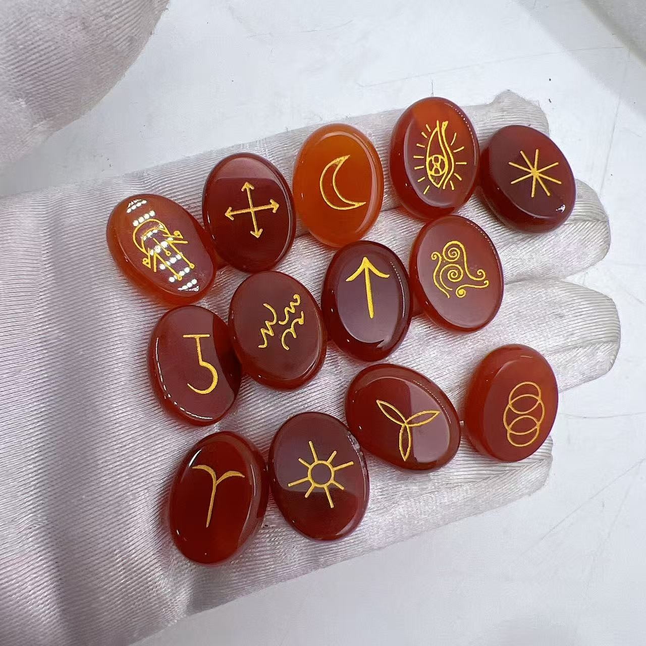 13 pieces per package of natural crystal semi precious stones, witch rune carvi