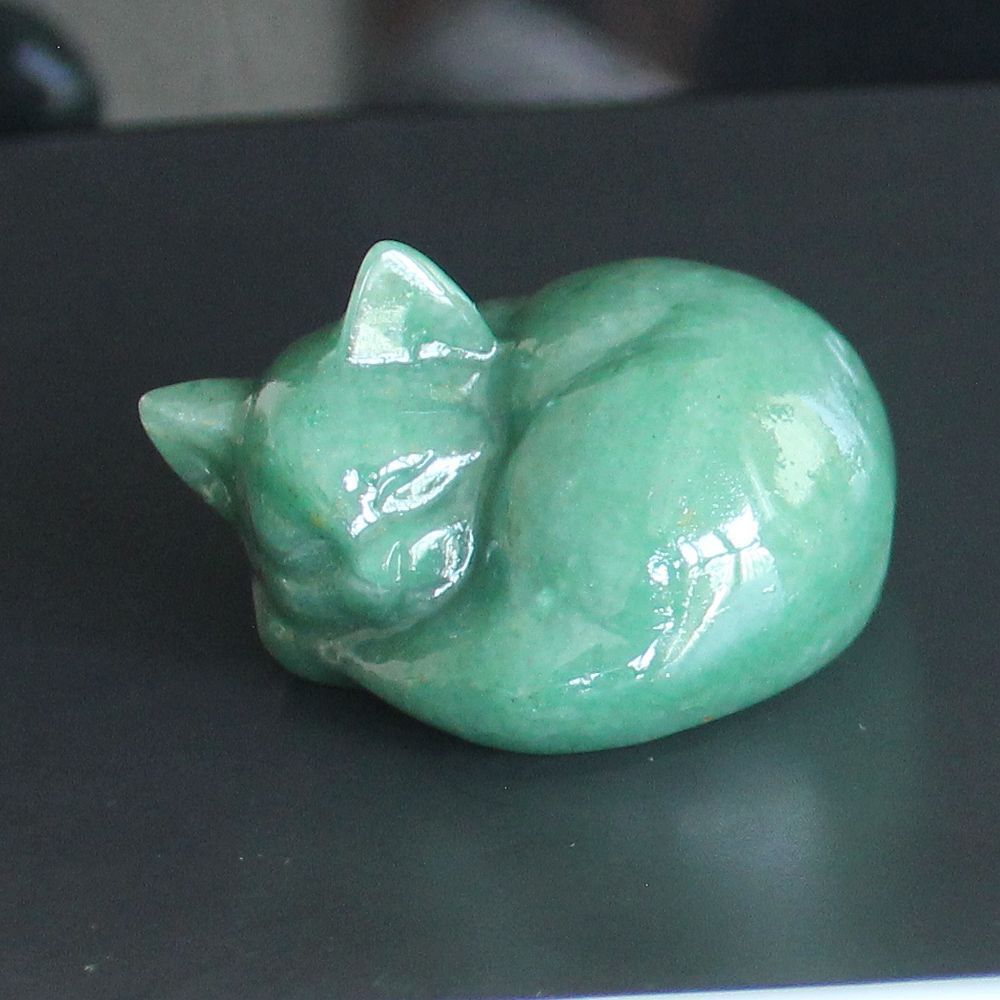 Carved crystal gemstone crystal sleeping cat figurine animal carving decor 1.5”