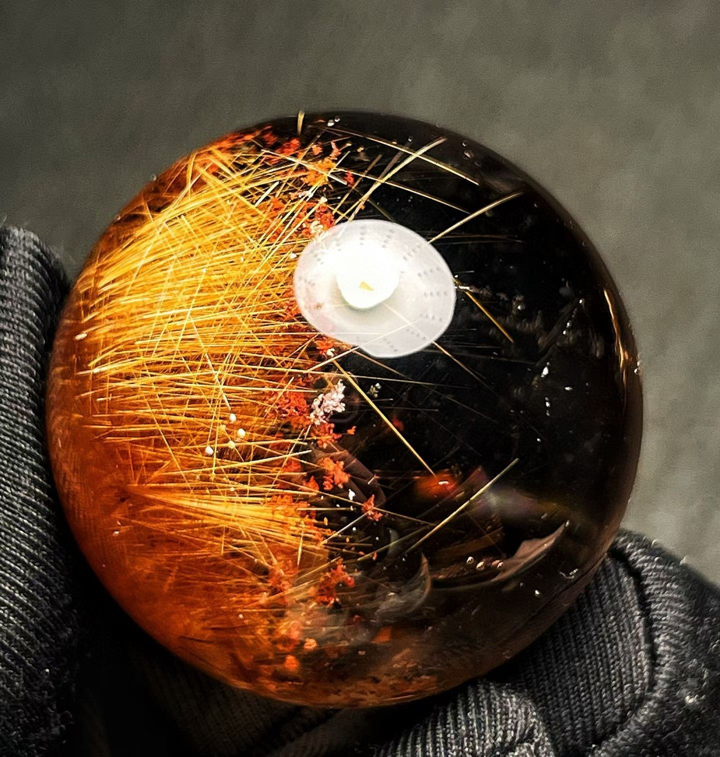 Rare Natural Rutilated Quartz sphere red Ghosts Phantom crystal ball 79g/38mm