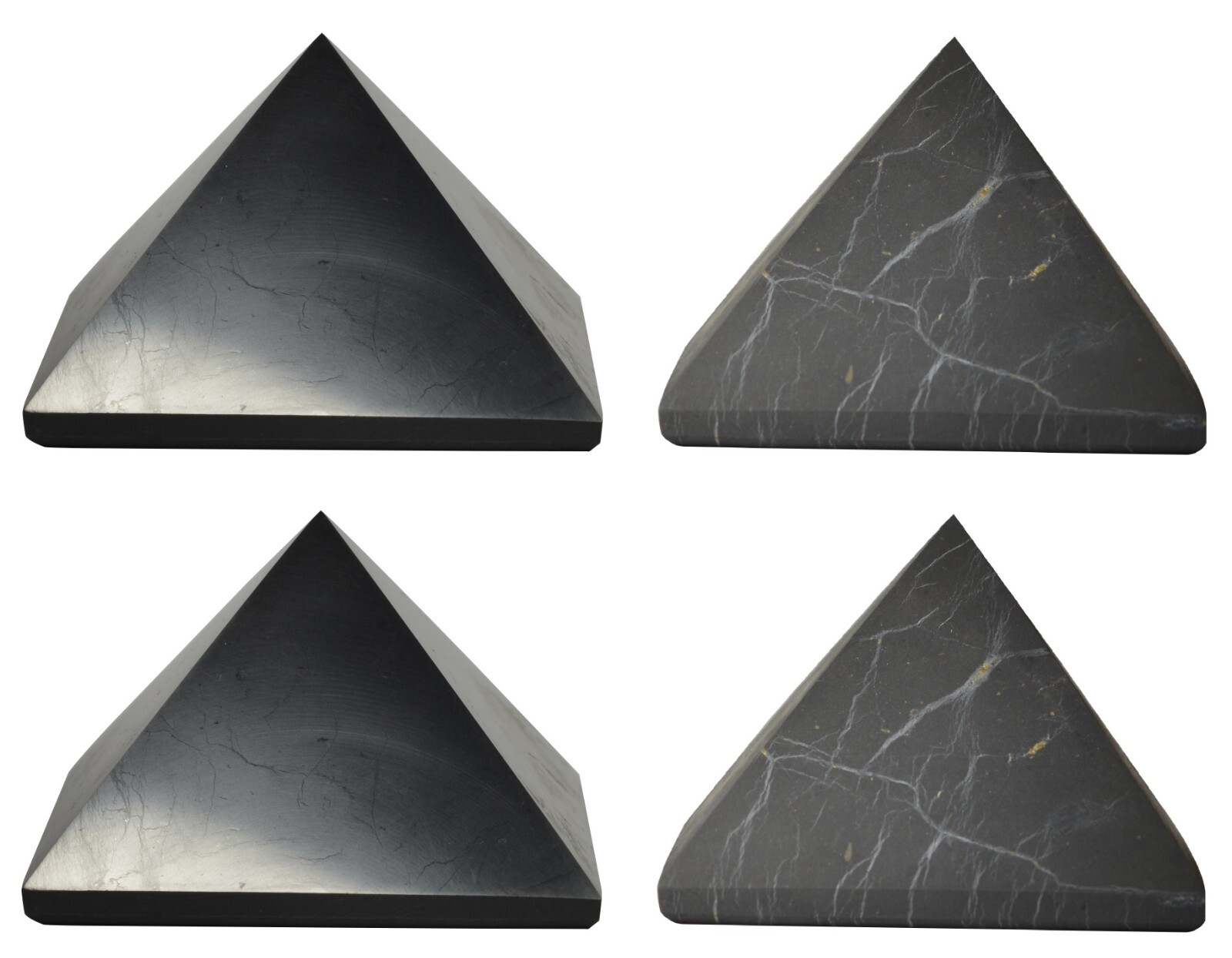 Shungite World Shungite Pyramid Set 4 pcs Many sizes ( Polished + Unpolished )