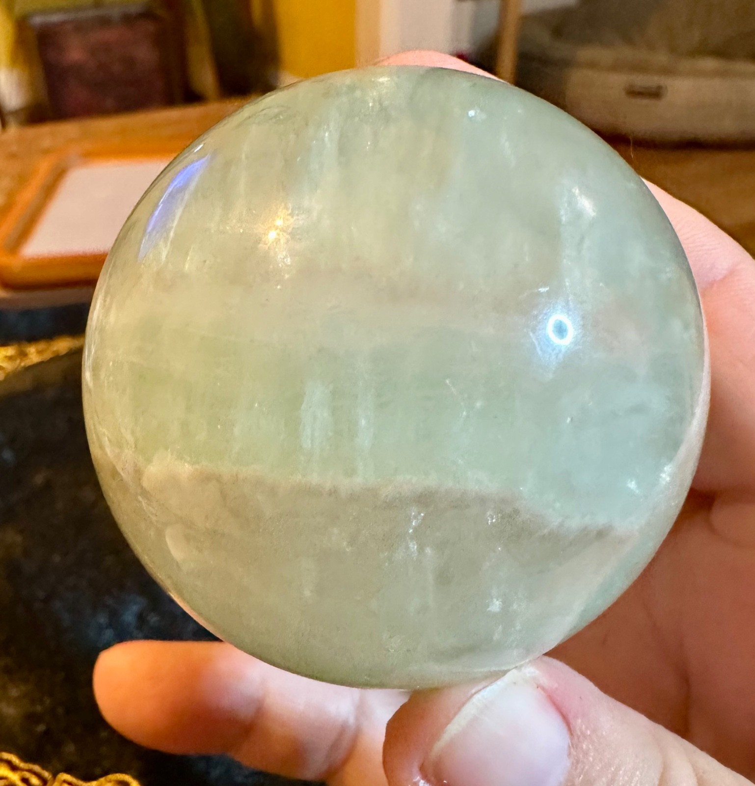 Green fluorite crystal sphere with LED light stand Free shipping