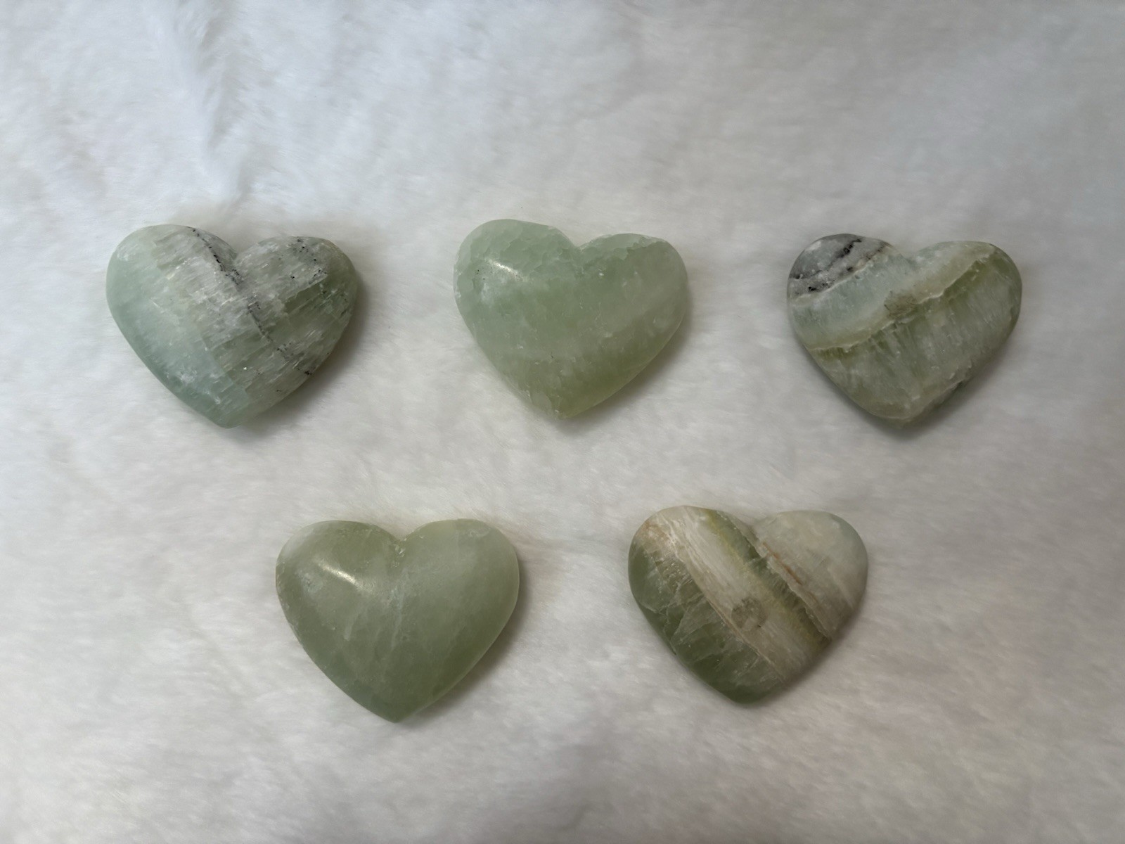 Pistachio Calcite Crystal Heart Carving Lot Bulk 5 Pieces Natural Green