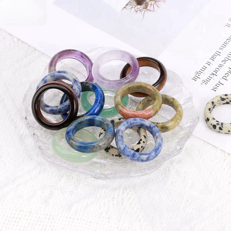 Natural Quartz Crystal Agate Gemstone Ring Round Statement Ring Polished Healing