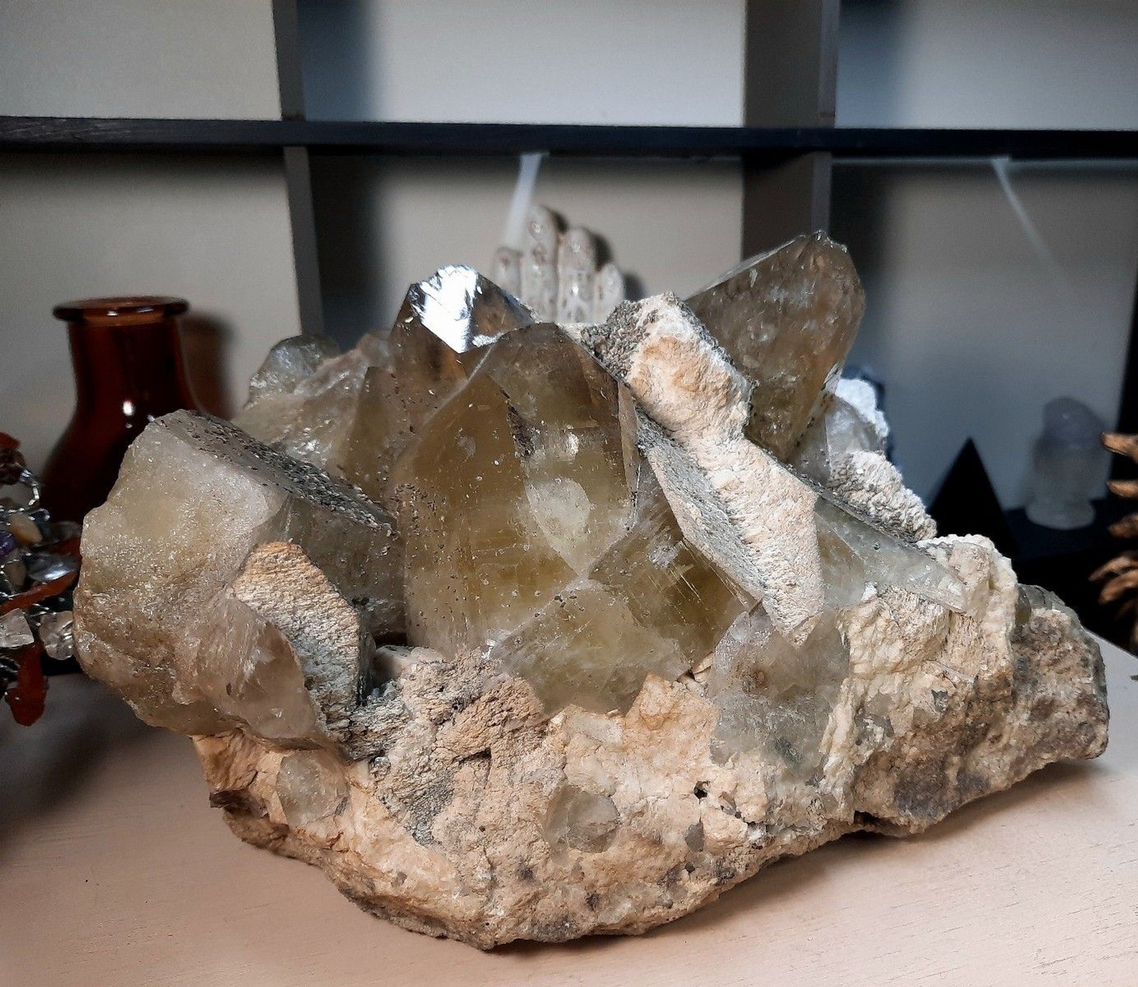 Massive 7.5lb Smoky Citrone Quartz with Pyrite and Barite Crystal Cluster