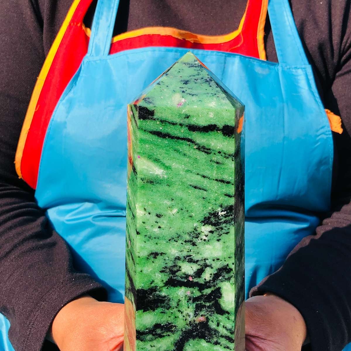 5.25LB Large Natural Red Green Treasure Obelisk Crystal Wand Point Healing