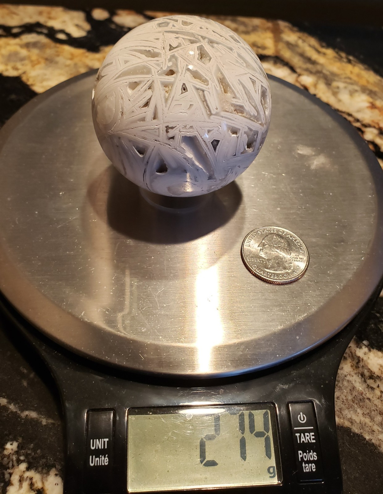 2.4″ White Lace Mexican Agate Sphere Open Druzy Sphere UV Phosphorescent