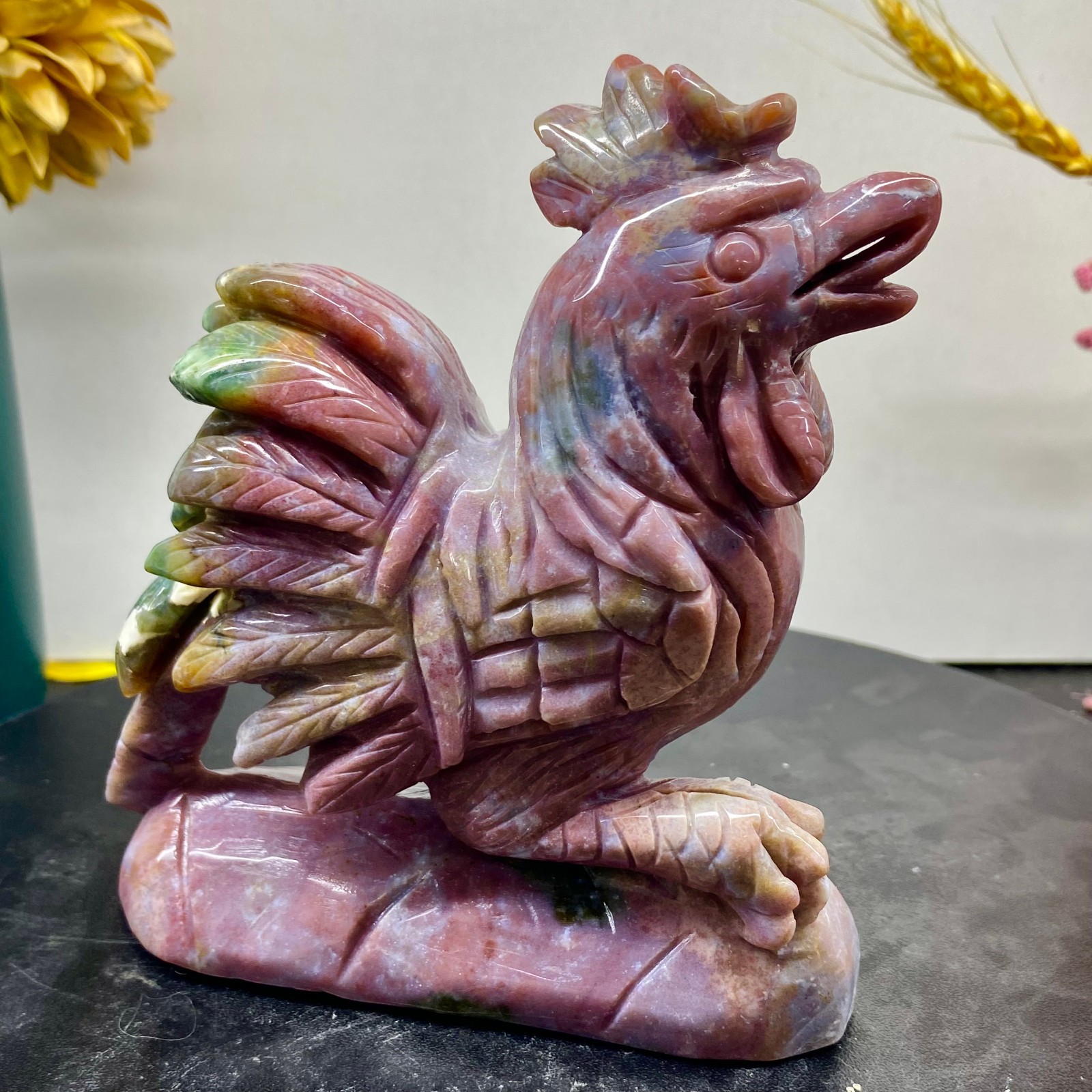 1.45LB Natural Amazonite Carving chicken Hand Carved Crystal Healing Decor