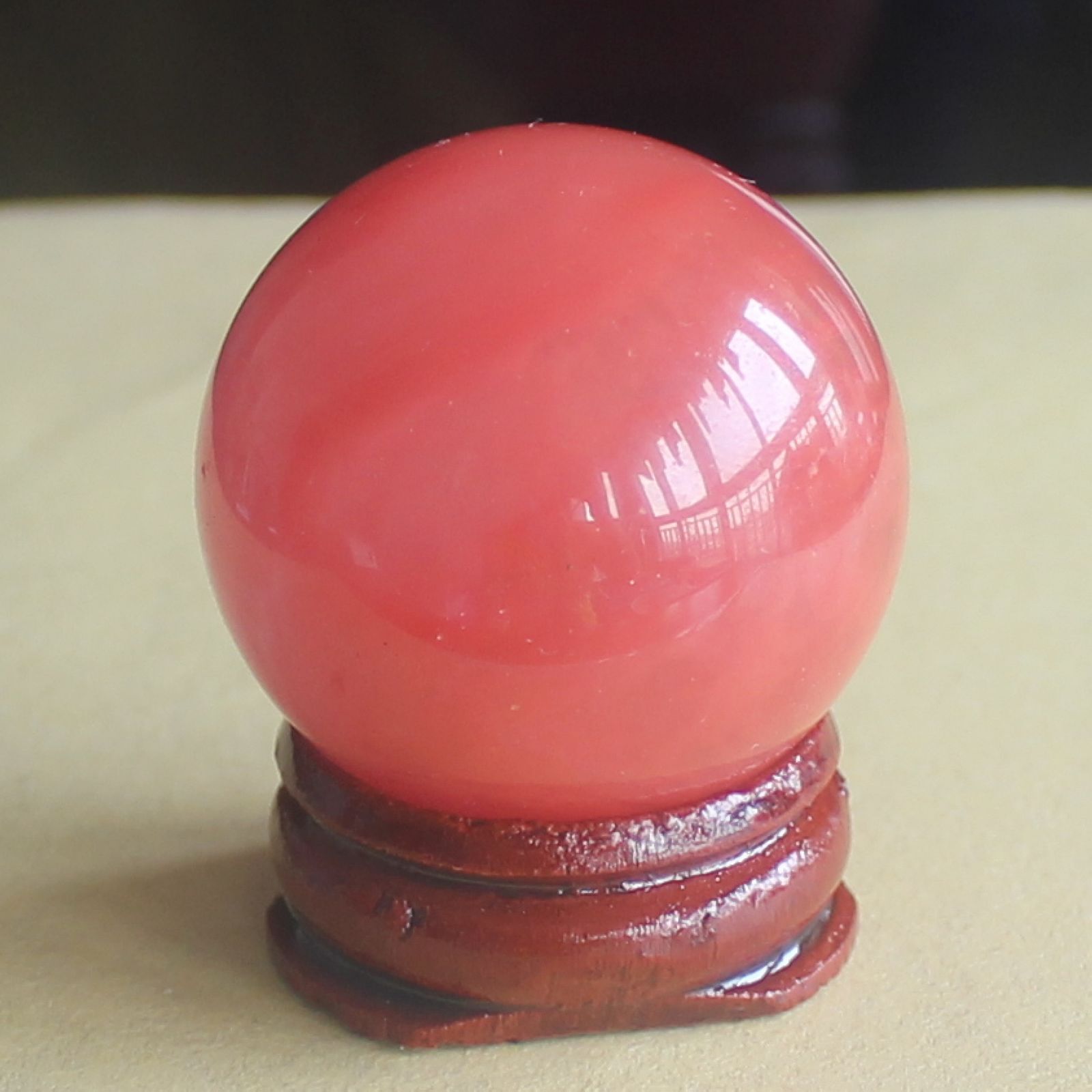 Red voclano cherry quartz sphere ball with wood stand healing craft
