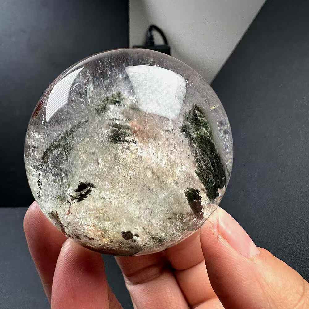 295g Natural Color Ghost Quartz Sphere Energy Crystal Ball Reiki Decor