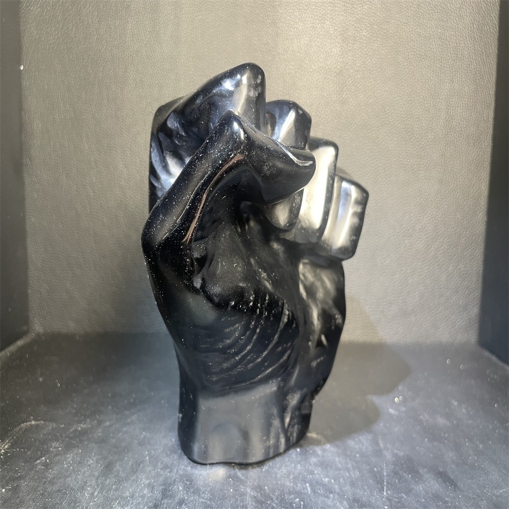 4LB 5.5”Black Obsidian Fist Ornament Crystal Quartz Carving Gift