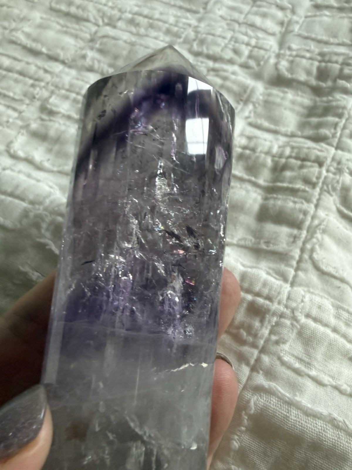 9-1/2in Amethyst Vogel Style 24-Sided Crystal Wand With Stand